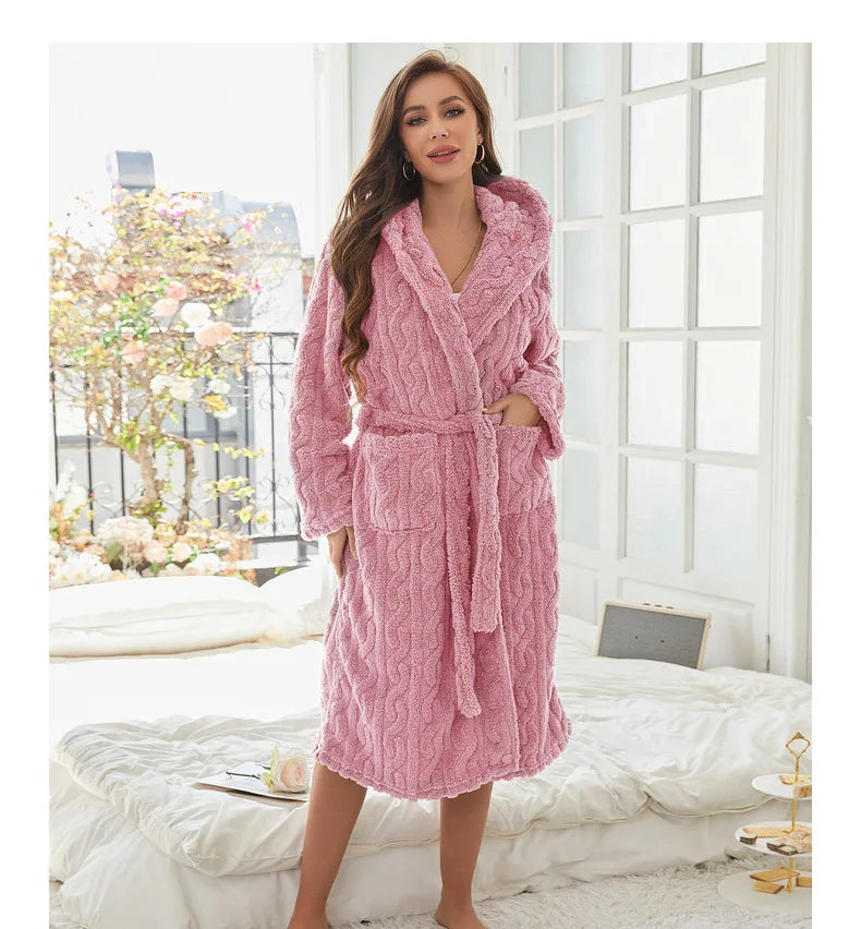 Autumn and Winter New Robe Big Size Shu Cotton Velvet Couple Double Hooded Robe European and American Wind Home Wear Suit