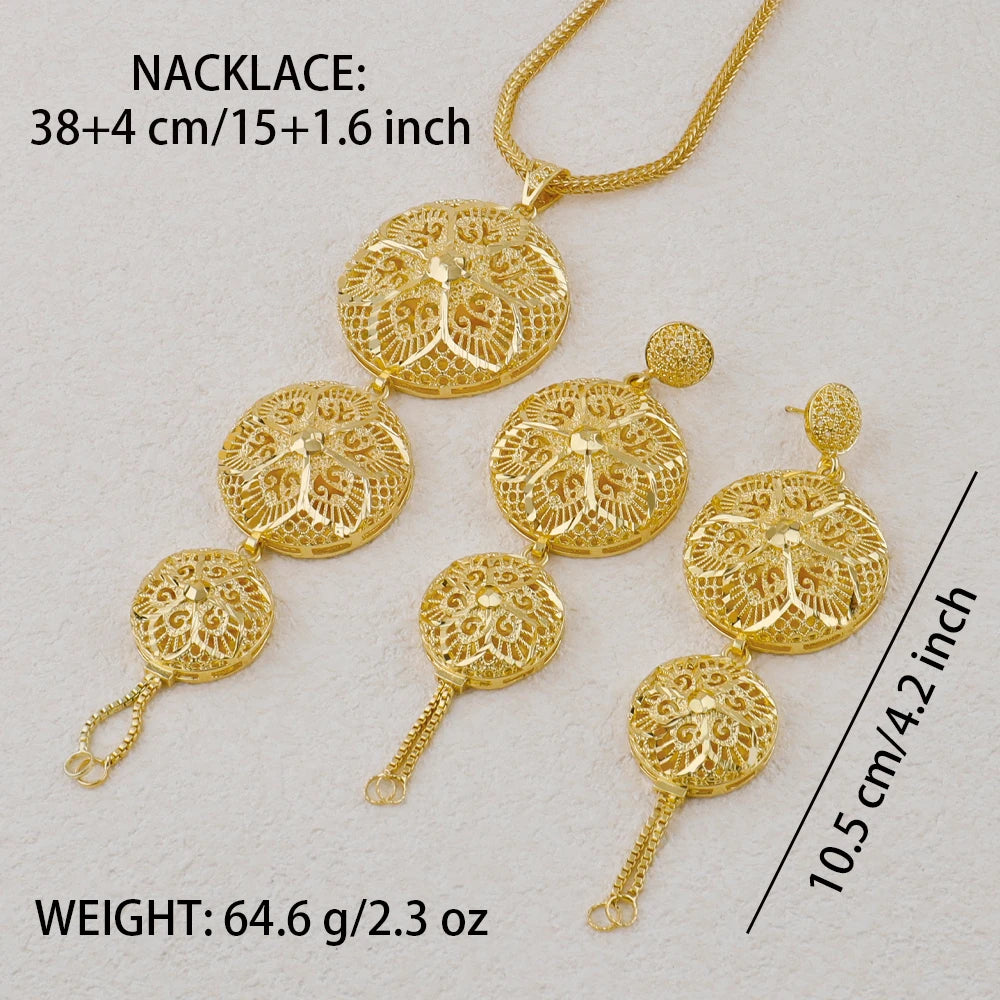 Indian Stainless Steel Jewelry Set for Women, Dubai Gold-Tone Necklace & Earrings Gift for Wedding Party, Bridal jewellery woman