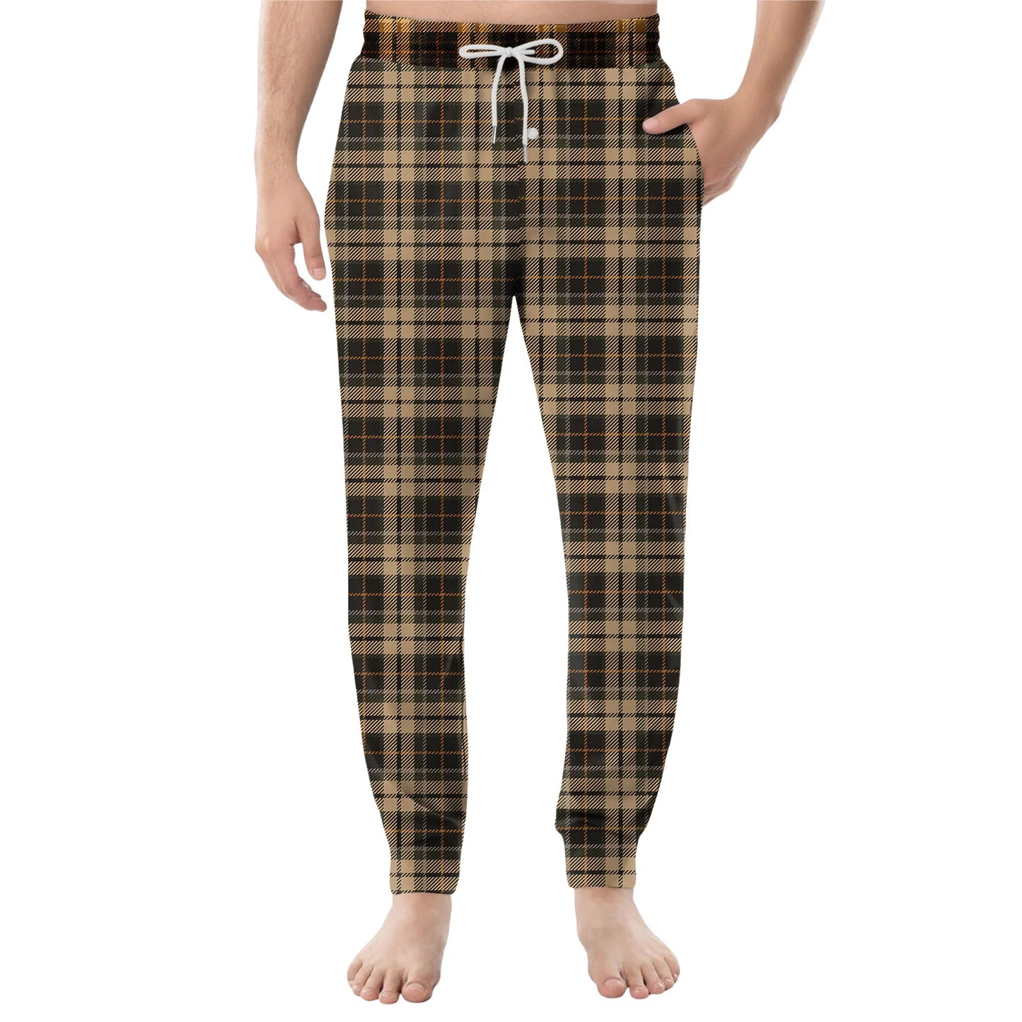 Men'S Plaid Casual Pants Checkered Pattern Cuffed Design Comfortable Fabric Suitable Daily Wear All Seasons Trendy Pajama Pants