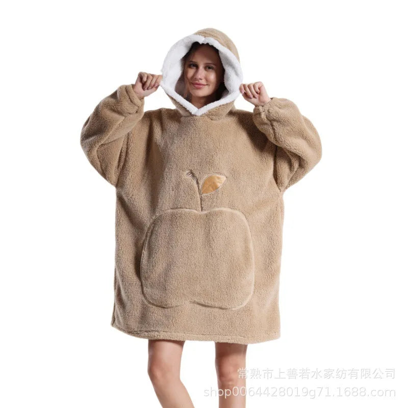 Thickened Warmth Sleepwear Sweatshirt Home Clothes round Neck Full Sleeve Loose Version Coat Style Polyester Fiber Women's Fashi
