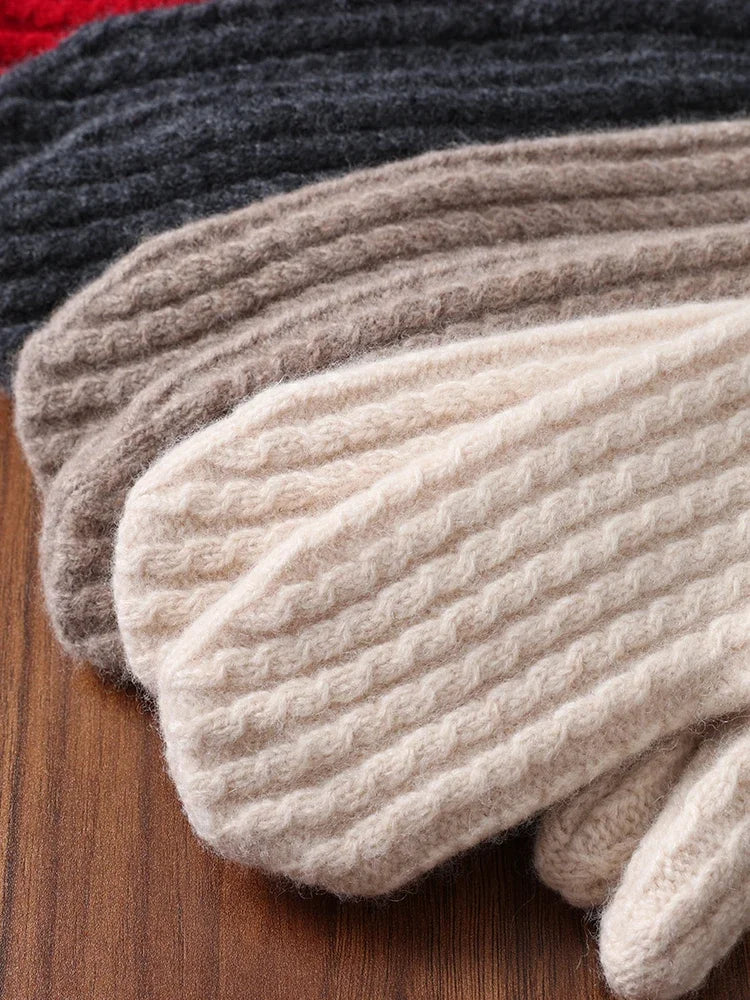 100 Wool Thick Density Knitted Mittens Women Outdoor Winter Thermal Men Cable Mitts Work Drive Mittens Unisex Gloves Arm Warmers