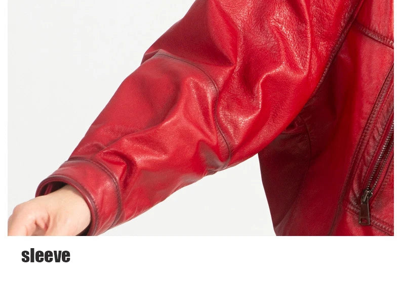 Oil Wax Sheepskin Coats for Women Winter 2024 Green/Blue/Red/Black Fahion Loose Slim Motorcycle Zipper Short Leather Jacket
