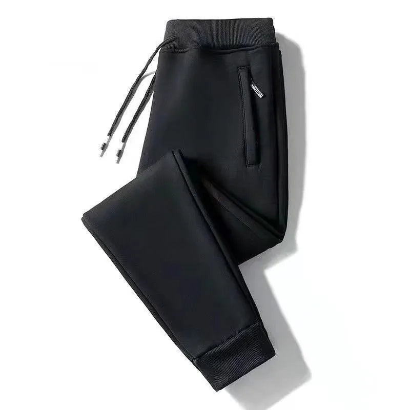 Men's Winter Thickened Fleece Lined Casual Pants Loose Fit Sporty Youthful Style mid Waist Long Trousers with Cuffed Ankle