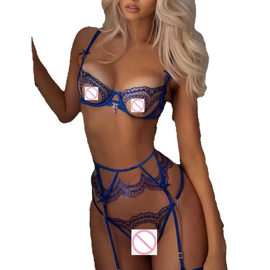 Lingerie Thongs Women's Underwear Set Woman 2 Pieces Fancy Lace Transparent Bra Erotic Pushup Sexy Fine Intimate