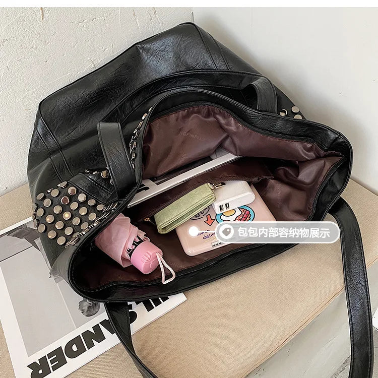 Casual Women Handbag And Purse Large Capacity Tote Bag High Quality Lady Bag Vintag Soft Pu Leather Rivet Shoulder Bags