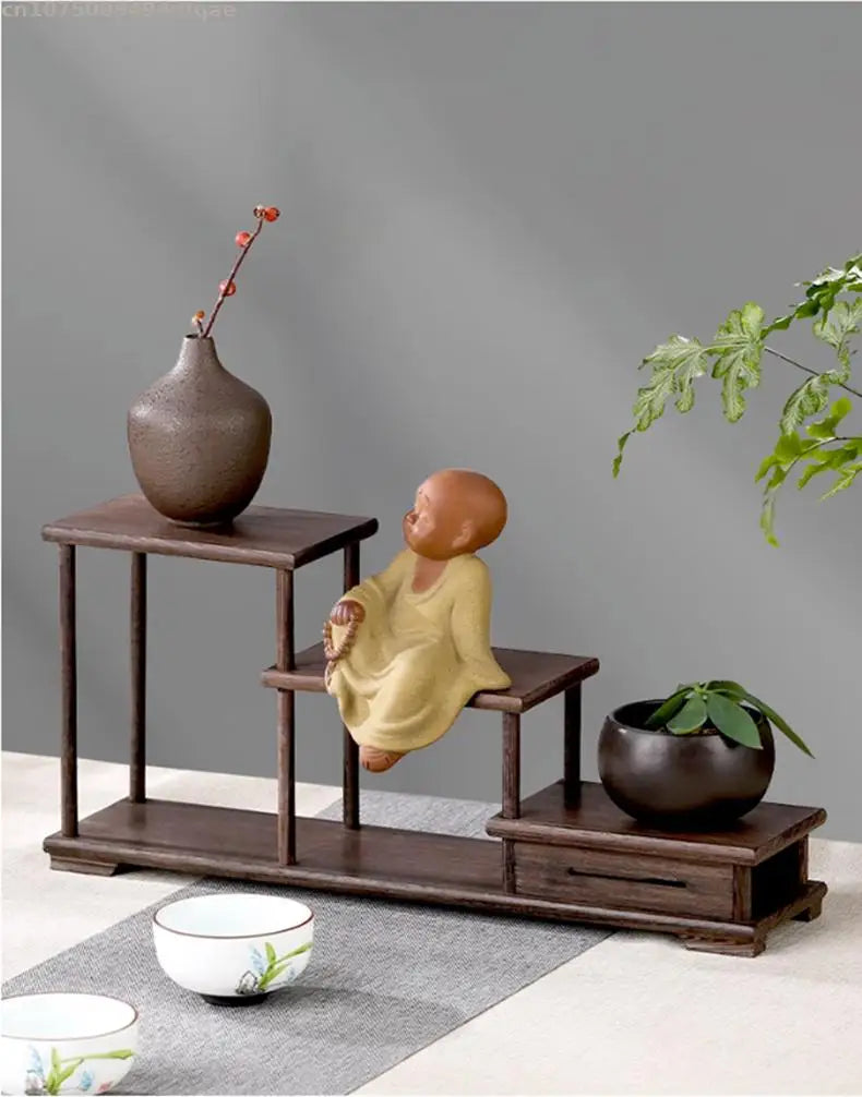 Natural Solid Wood Decorative Shelves for Wine Tea Sets Pedestal Crafts Vase Flower Pot Bonsai Buddha Display Stand Storage Rack