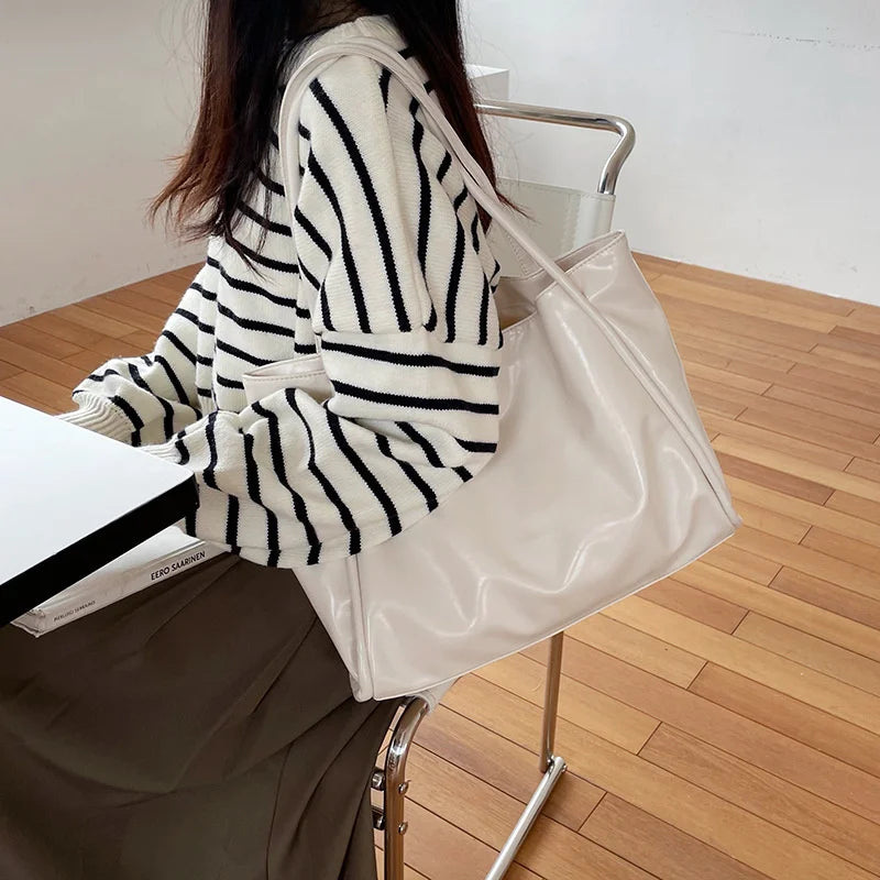 Women Tote Bag Fashion Underarm Pouch Large Capacity Soft Pu Leather Shoulder Bag Retro Crossbody Bag Casual Portable BucketBags