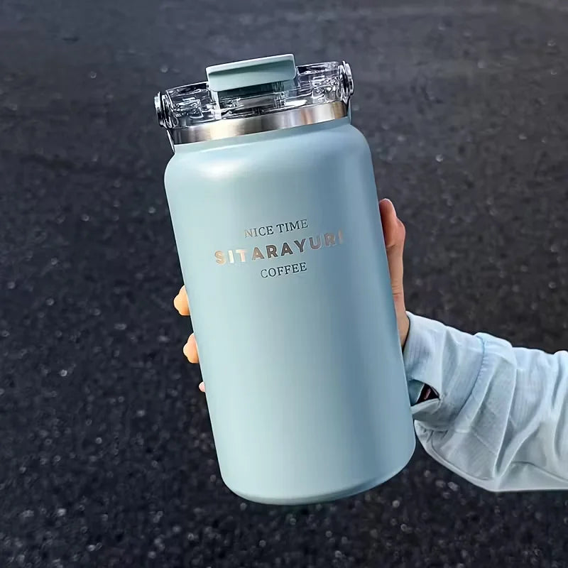 1.2L/1.5L Large Capacity Stainless Steel Insulated Water Bottle - with Wide Handle, Portable Outdoor Large Kettle,Hiking Bottle