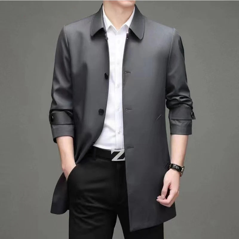2025 New Wool Trench Coat in The Long High-end Handsome Men Lapel Large Size Spring and Autumn Old Dad Business Coat  M-4XL