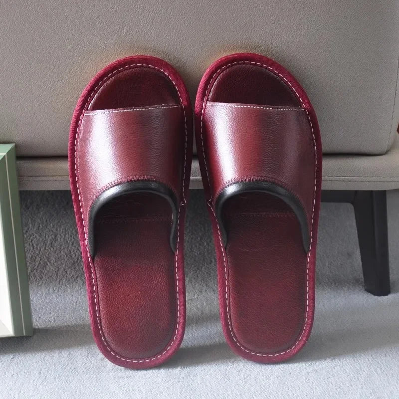 Genuine Leather Couple Summer Indoor Slippers Anti-Slip Women Household Slippers Men Casual Home Shoes