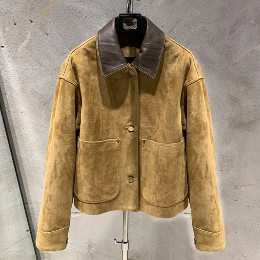 Suede Leather Blouson Women Winter Genuine Sheep Leather Coat Luxury Autumn Suede Blouse Lin24