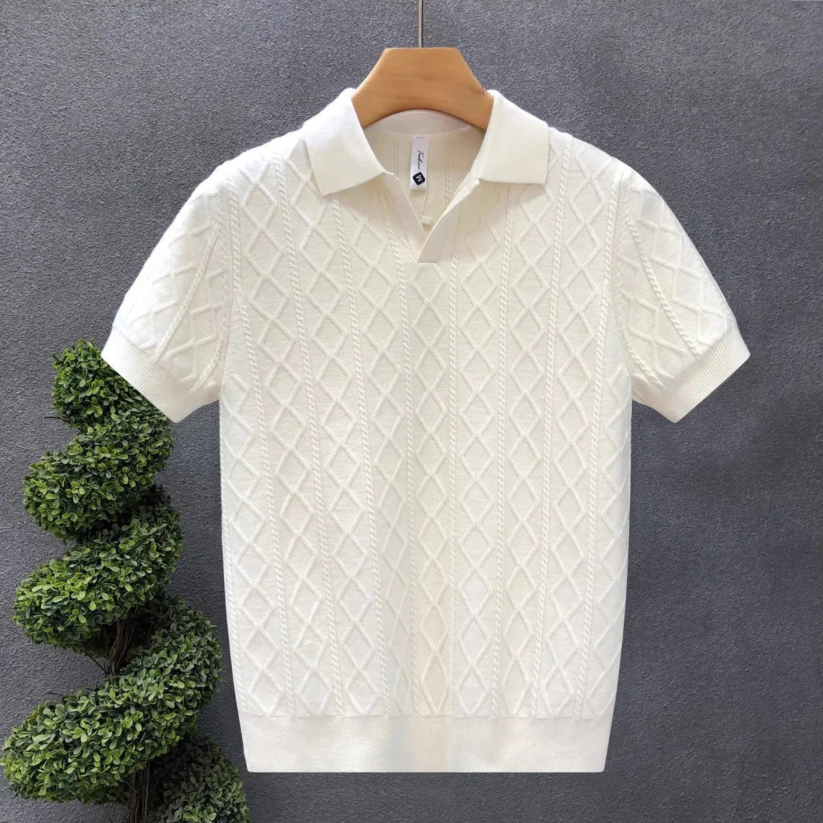 Polo Style Sweaters for Men Summer New Slim Fit Short Sleeve Business Casual T-shirts Male Solid Turn Down Collar Knitwear Tops