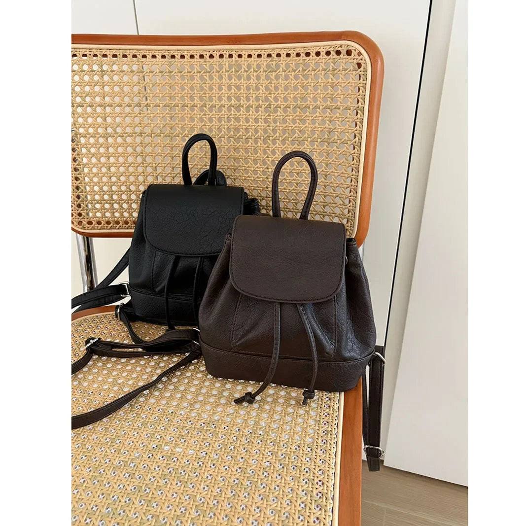 Small Fashion Backpacks School Bags for college girls Pu Leather Women Shoulder Bag Cute Flap String Female Handbags Tote Purse