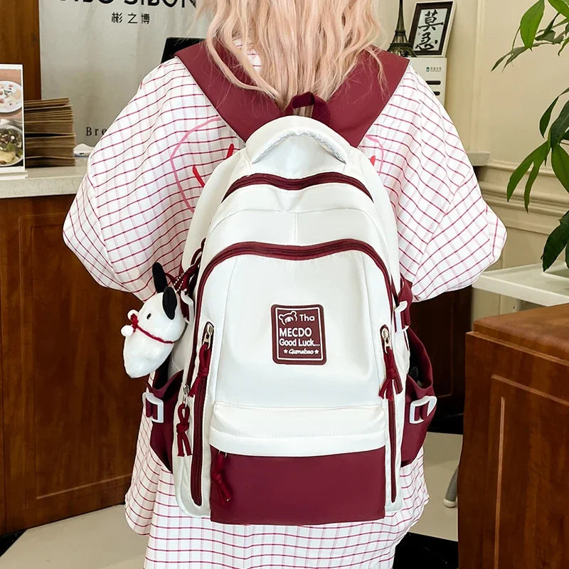College Style Color Blocked Student School Bags Lightweight Large Capacity Multi-layer Storage Computer Backpack Campus Travel