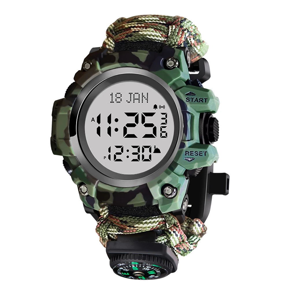 Islamic Prayer Watch Men Azan Watch Compass Multifunctional Digital Wristwatch Luminous Waterproof Outdoor Survival Watch