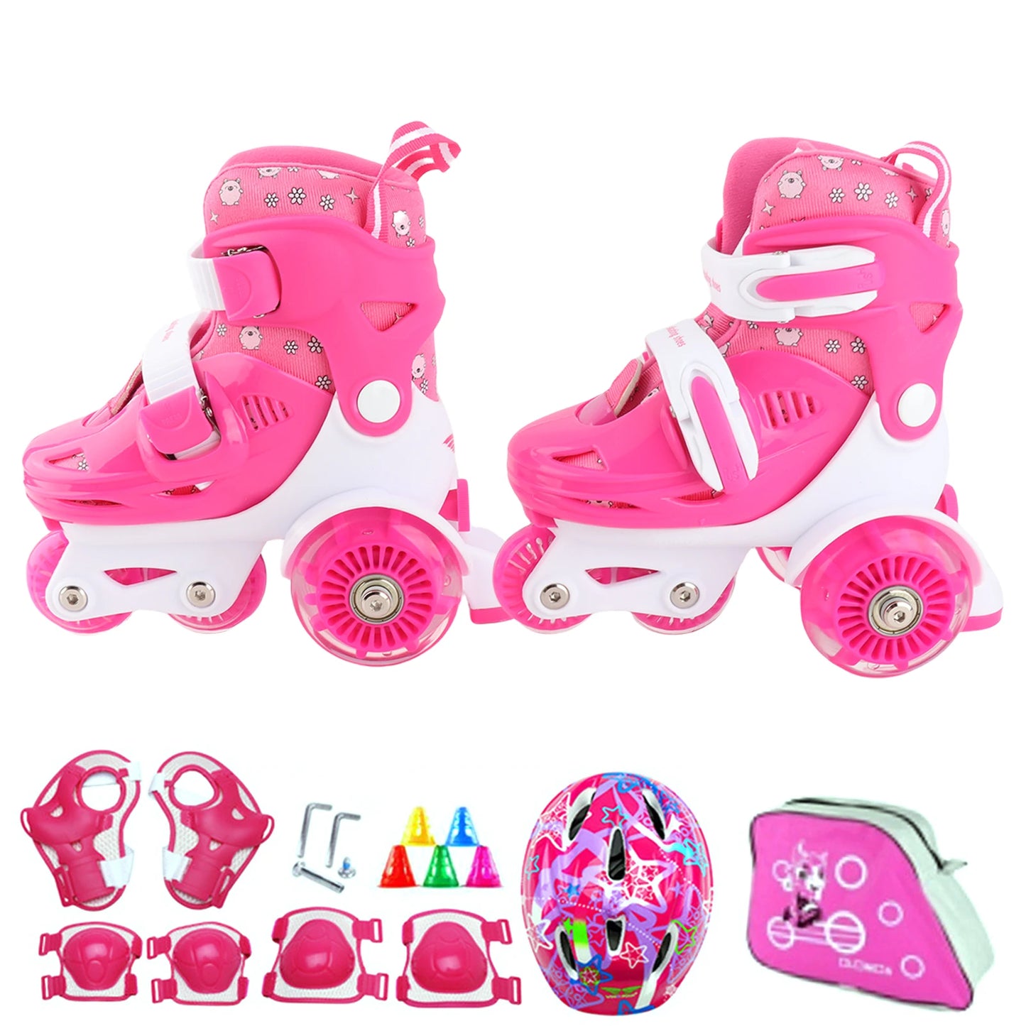 Flash Skating Shoes Kids Beginner Roller Skating Shoes Set Children Skates with Kneepad Elbow Pads Helmet Barrier Backpack Rolle