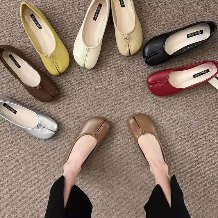 Korean Style Horse-Shoe Split-Toe Women's Shallow Mouth Single Shoes New Slip-On Pig's Trotters Versatile Grandma Flat Loafers