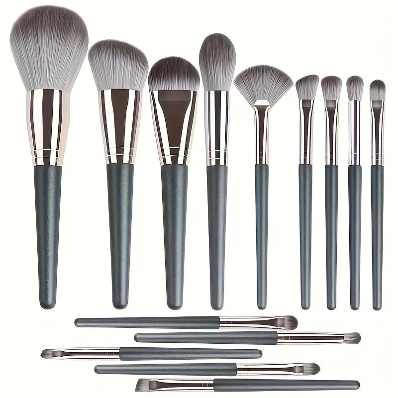 14PCS Vegan Makeup Brush Set - Full Face & Eye Kit with Soft Silk Bristles, Cruelty-Free for Beginners & Pros (Gift Ready)
