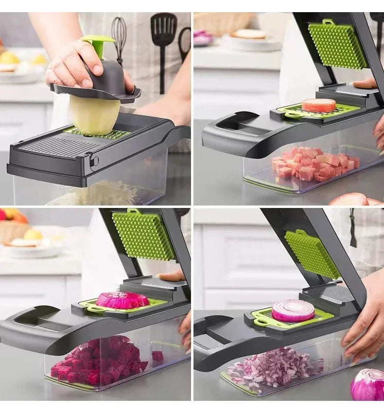 Vegetable Cutter Multifunctional Kitchen Tool, 5-in-1 Food Chopper for Tomato Carrot Cheese Onion, Handheld Slicer Dicer Grater