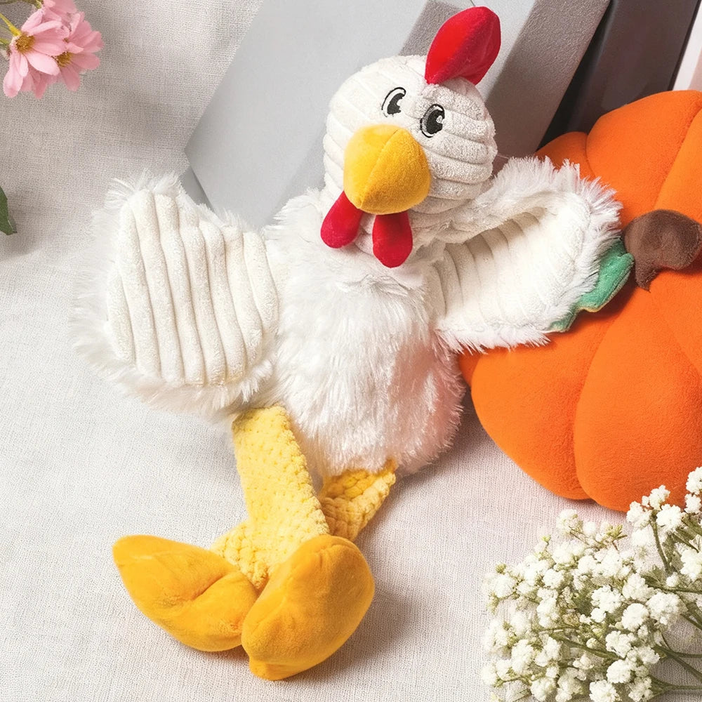 Pet Chew-Resistant Plush Interactive Toy with Sound, Cartoon Rooster Design, Suitable for Large, Medium, and Small Pets Such as Cats and Dogs, Double-Layer Fabric, Built-In Airbag
