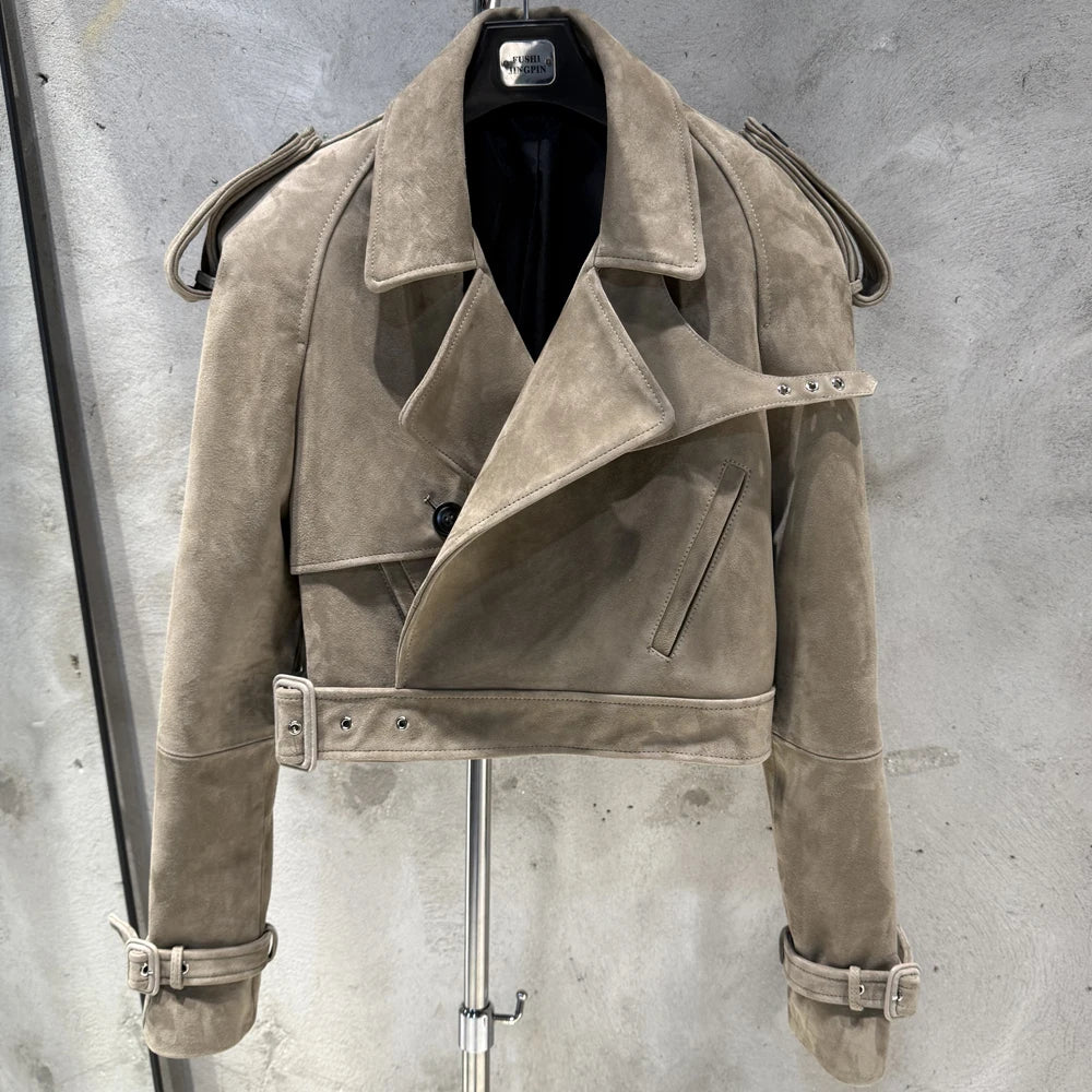 Embossed Leather Jacket Women Winter Genuine Sheep Leather Coat Wide Shoulder and Paddad 23012