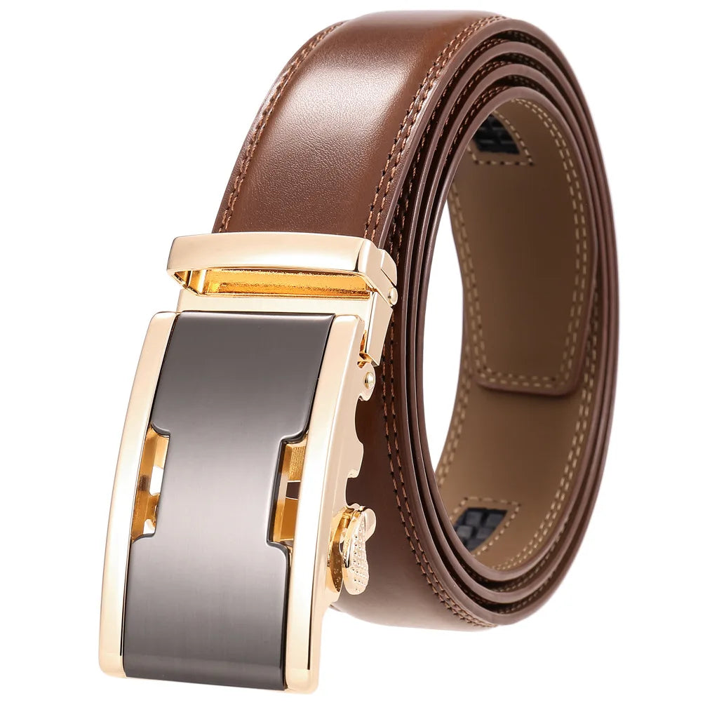 Men's Genuine Leather Belt Fashion Automatic Buckle Belt for Popular Business High Quality Male Belt Brown