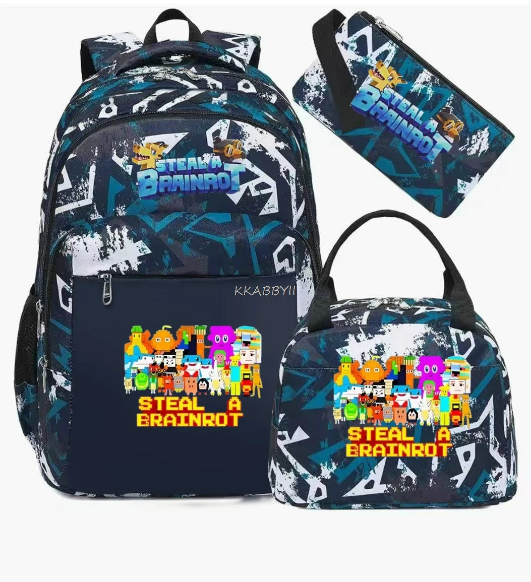 Steal A BrainRot Backpack with Lunch Bag for 67 Six Seven Teenagers Student School Bags Casual Comfortable Travel Set