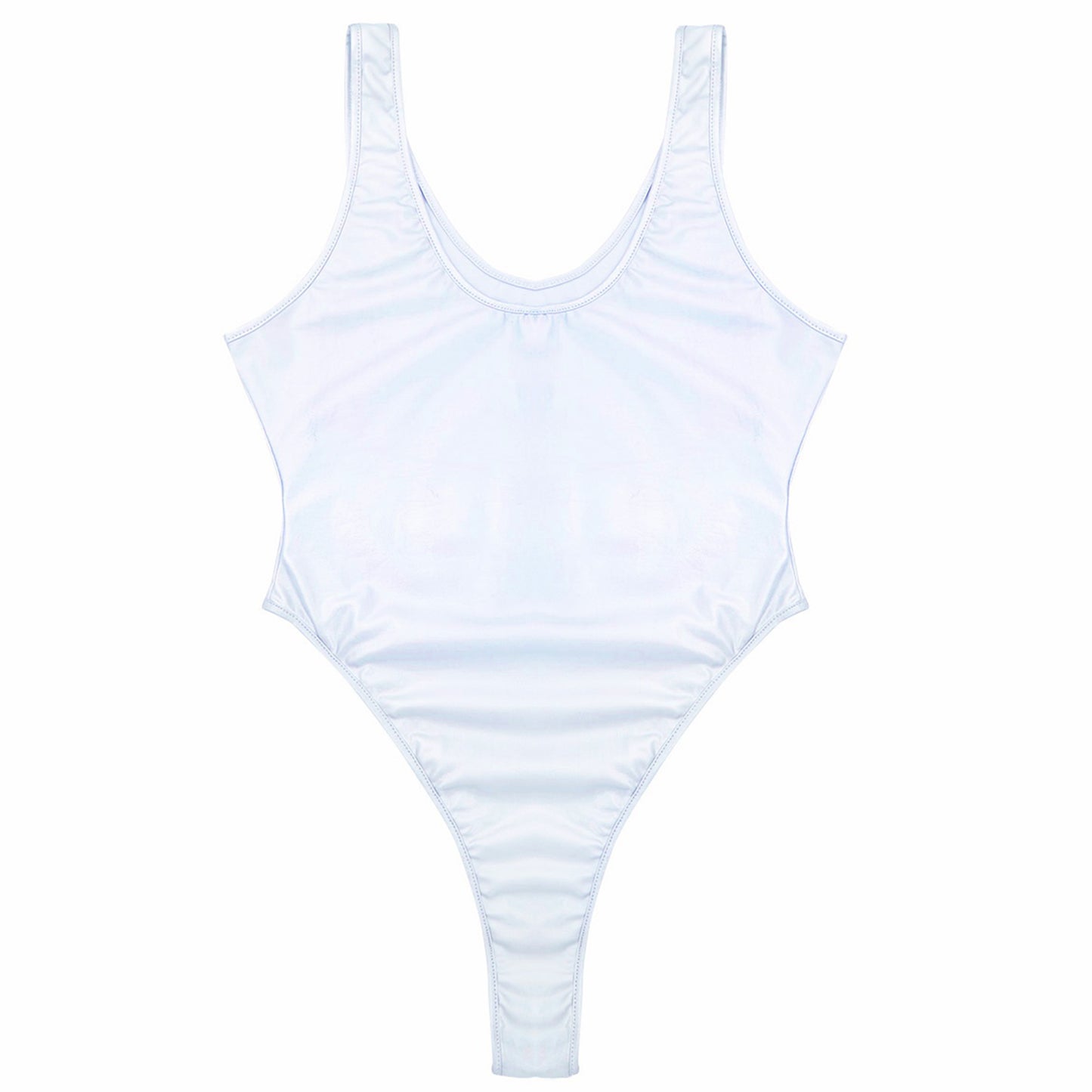 Mens Glossy Bodysuit Fashion One-piece Swimsuit Sleeveless High Cut Wetlook Faux Leather Stretch Leotard Unitard Bathing Suit