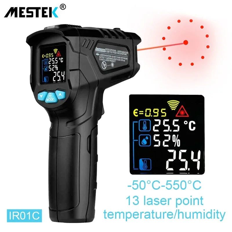 Mestek IR02C Infrared Thermometer C/F Non Contact Pyrometer Temperature Meter Digital Laser Thermometer with temperature probe
