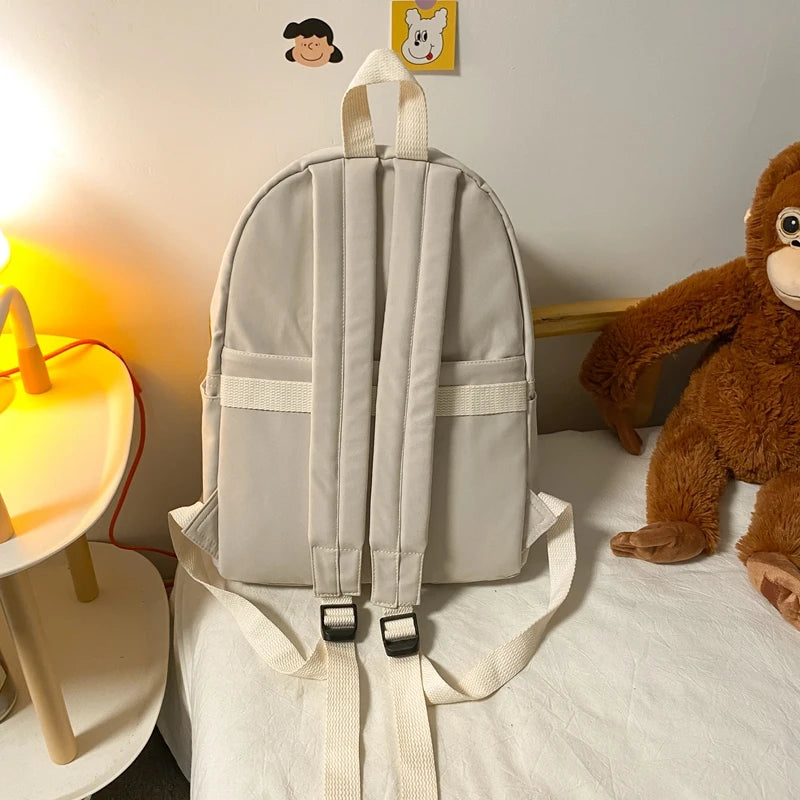 Simple Solid Color Backpack Women 2022 Waterproof Nylon School Bags For Teenager Girls Bookbag Lady Travel Backbag Shoulder Bag