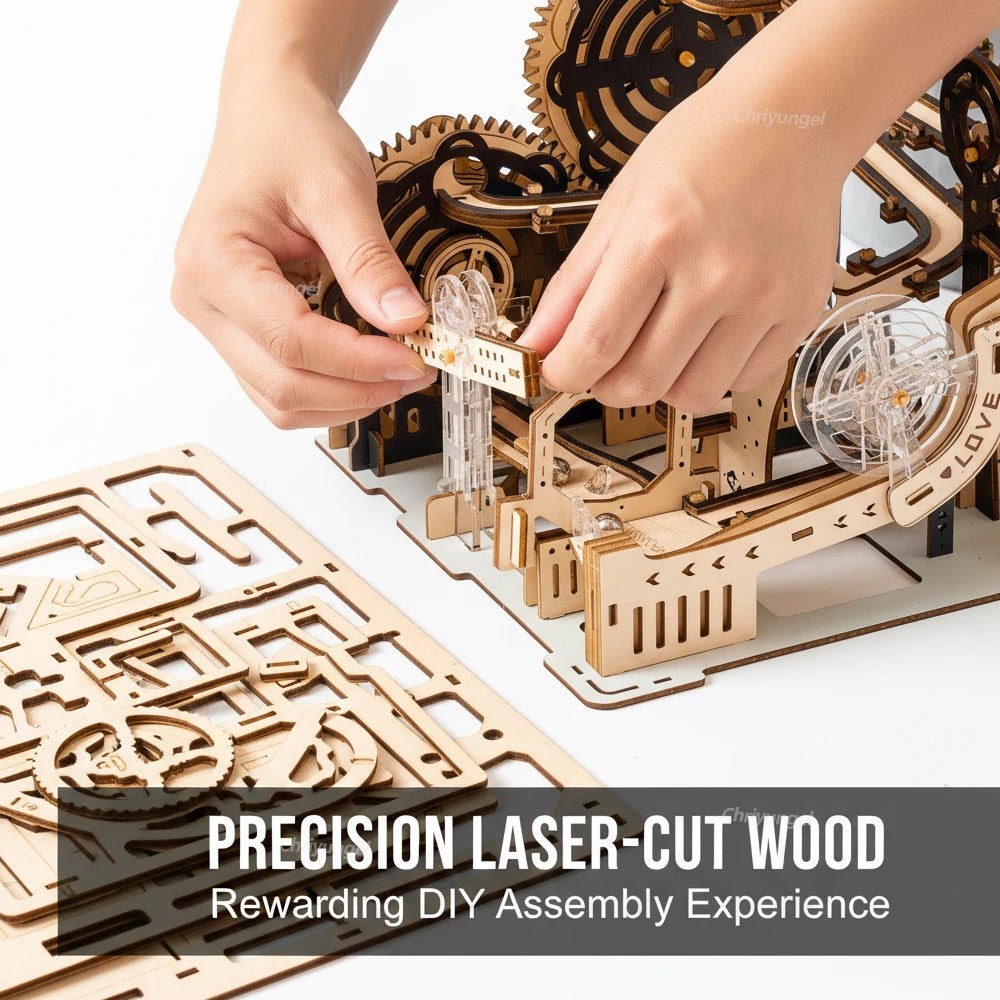 3D Wooden Puzzle DIY Marble Run Building Model Kit STEM Educational Construction Toys for Kids Adults Teens Boys Girls Gifts
