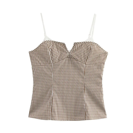 Women Summer Tanks & Camis Plaid Top Off Shoulder Sleeveless Sexy Top Y2k Vintage Clothes Women