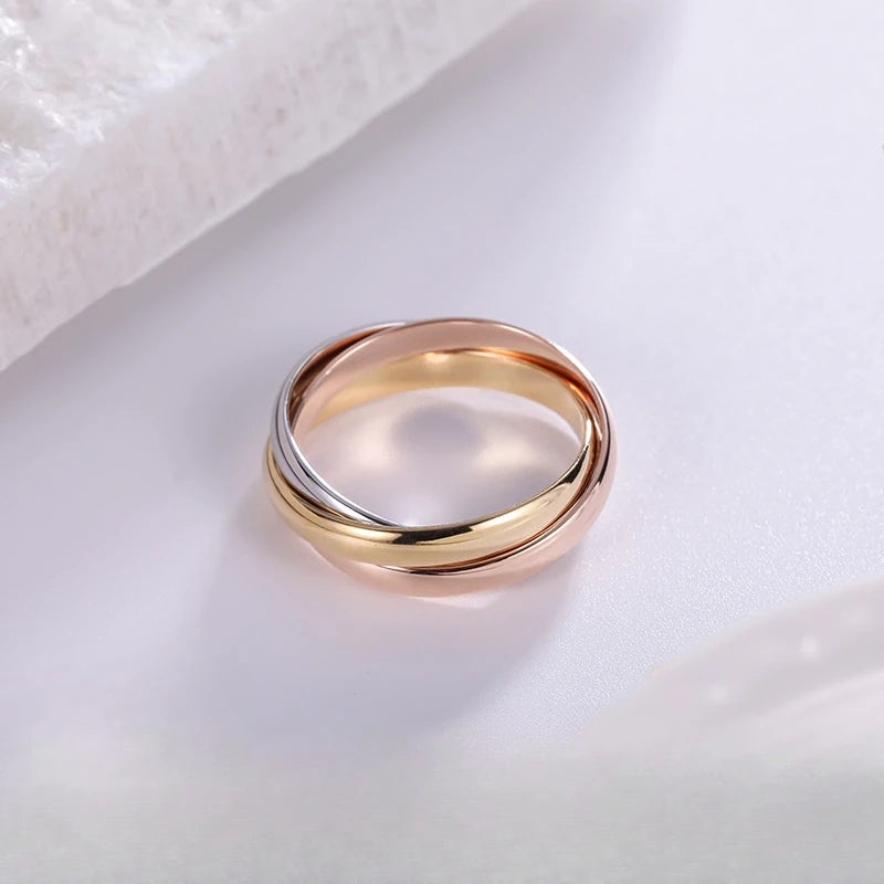 Sterling silver rose gold internet three-color ring
