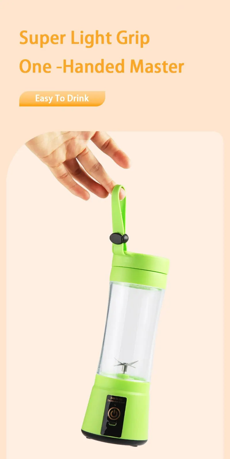 New Mini Portable Blender Bottle USB 6 Blades Fruit Fresh Juicer Smoothies Mixer Machine Crusher Food Processor for Kitchen