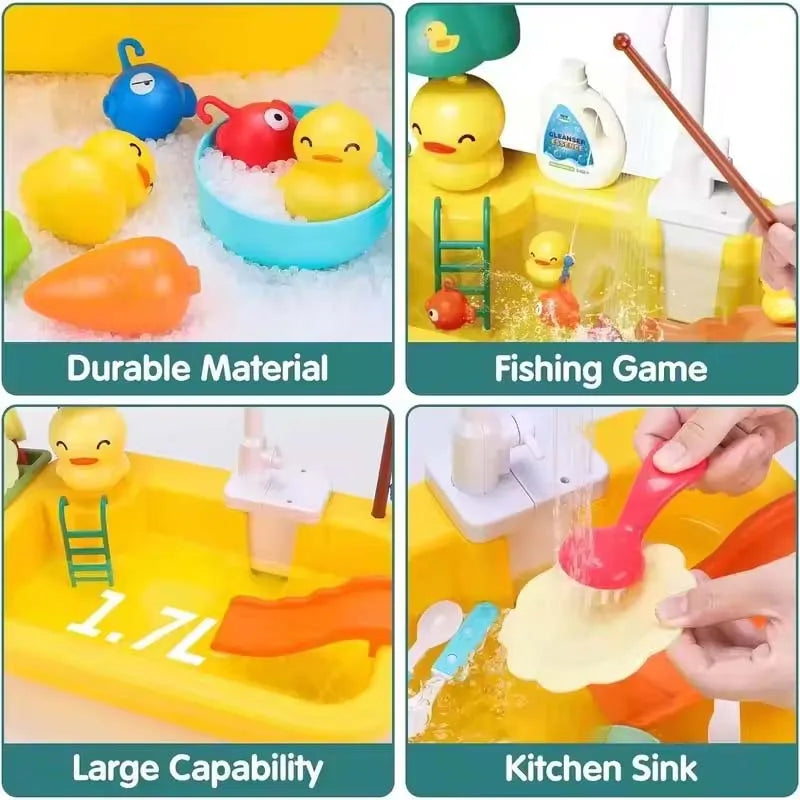 New Play Sink With Kitchen Sink Tap Water  Electric Faucet Play Kitchen Toy Swimming Pool Floating Fishing Toys Water Play Gift