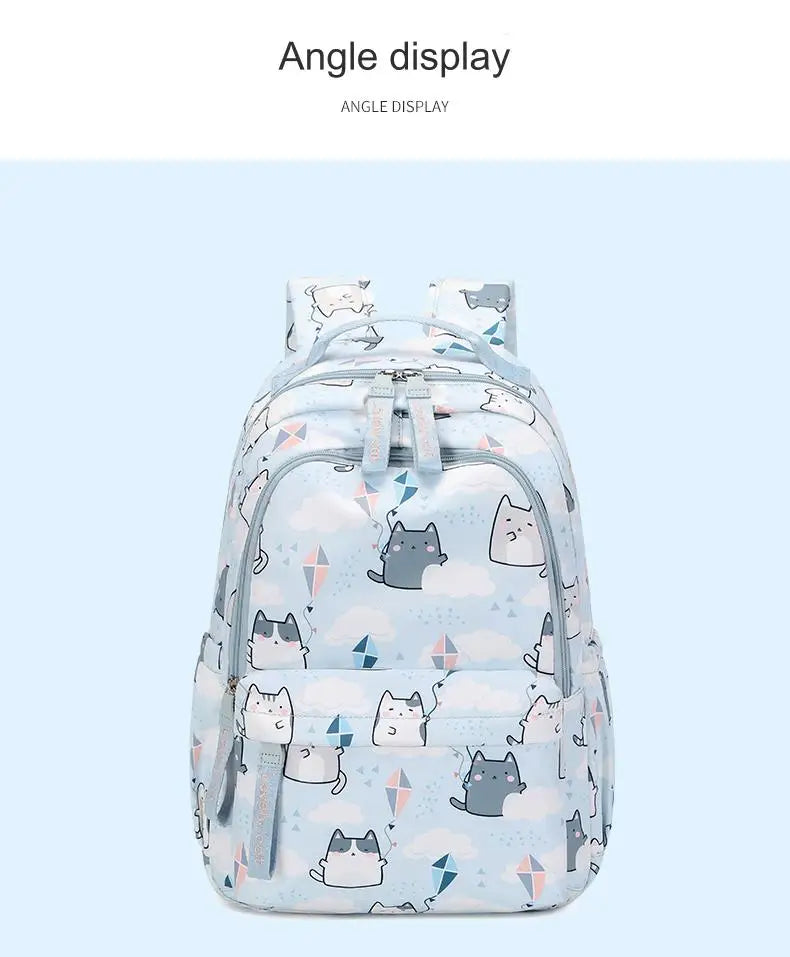 School Bags for Girls Cute Printing Cat School Backpack and Handbag Kawaii Children Backpack Back To School 2024 Mochila Escolar