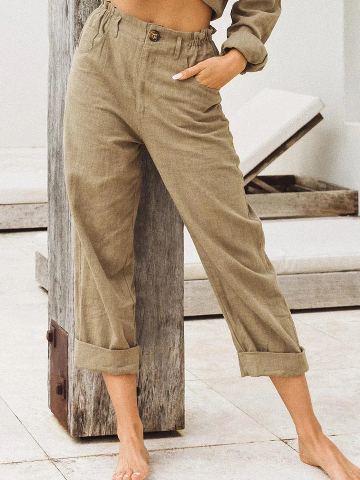 Summer 2024 new ladies cotton and linen straight tube cropped casual and comfortable simple women radish pants