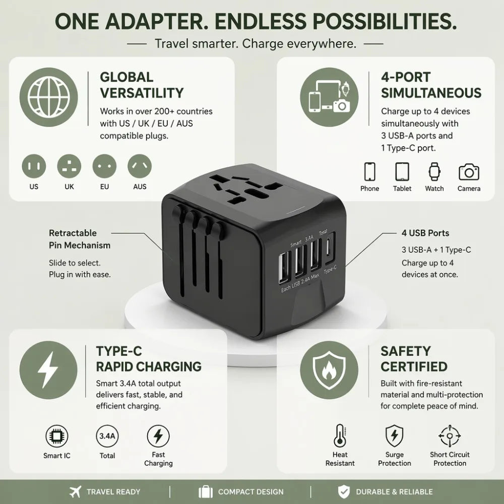Travel Bag Electronic Gift Bag Adapter Plug Type C Travel Adapter Universal AC Socket Hot 3 Port USB Adapter all in one