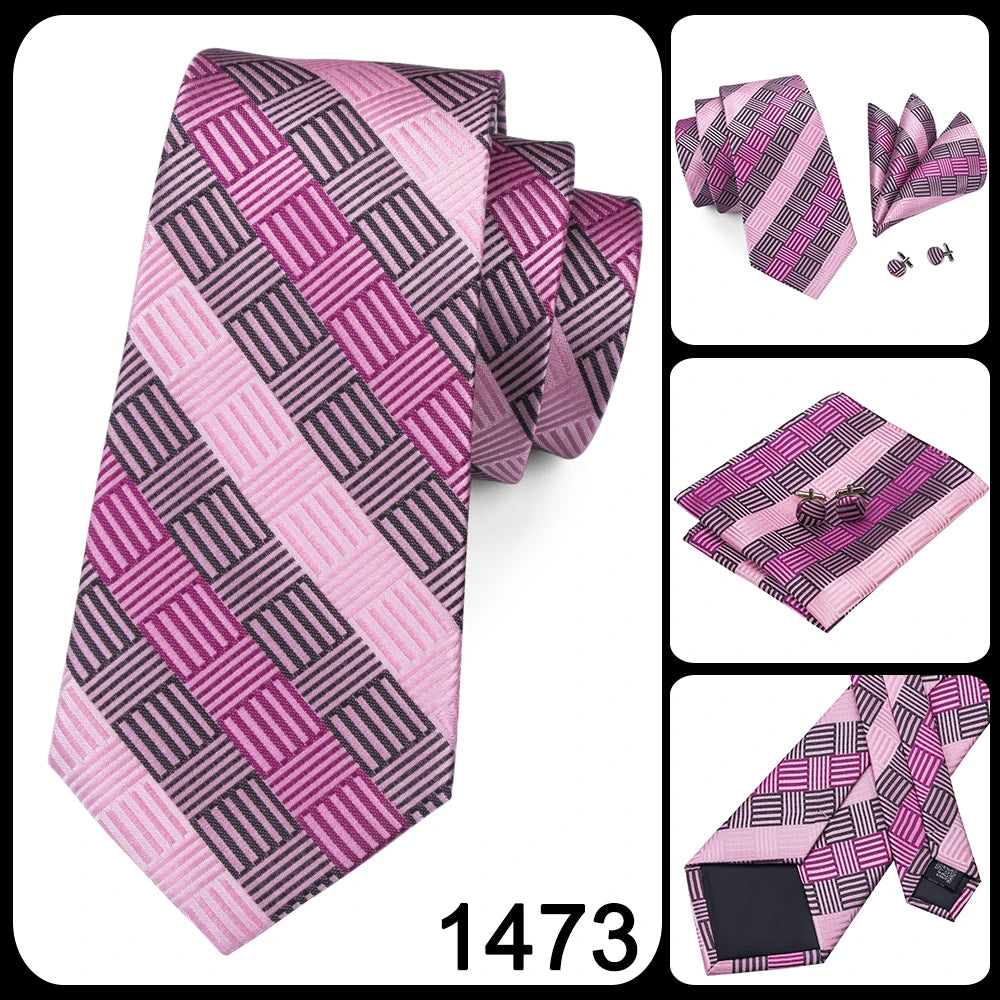 Hi-Tie Silk Men Tie Peach Pink Floral Wedding Necktie for Men Luxury Necktie Handkerchief Cufflink Fashion Design Business