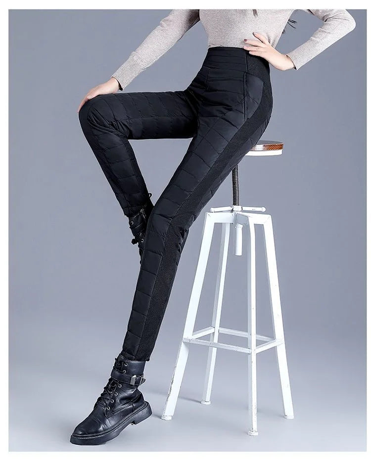 High Waist Thickened Cotton Pants Women's Elastic Slim Fit Korean Style Winter Outerwear Warm Cotton Trousers for Ladies