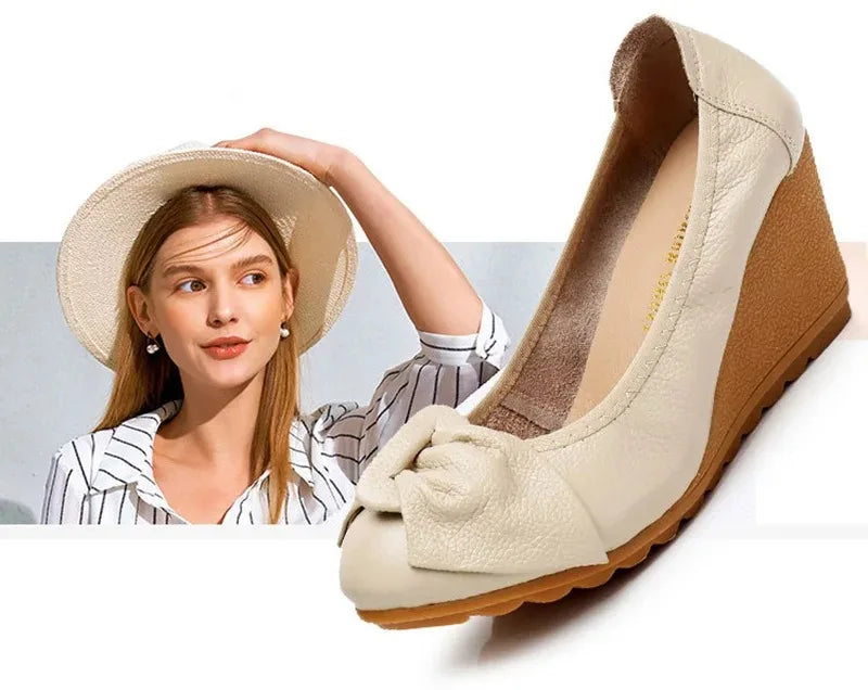 Women's Shoes New Fashion Genuine Leather High Heels Women Wedge Shoes Elegant Casual Woman Shoes Ladies Wedges Female Footwear
