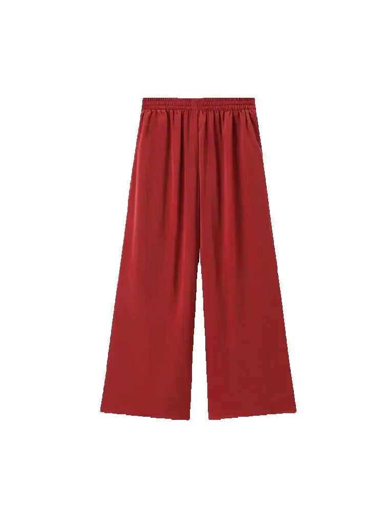 2025 Spring Pants For Women Fashion Spring Autumn New Solid Color Folded Chic Female Elastic High Waist Wide Leg