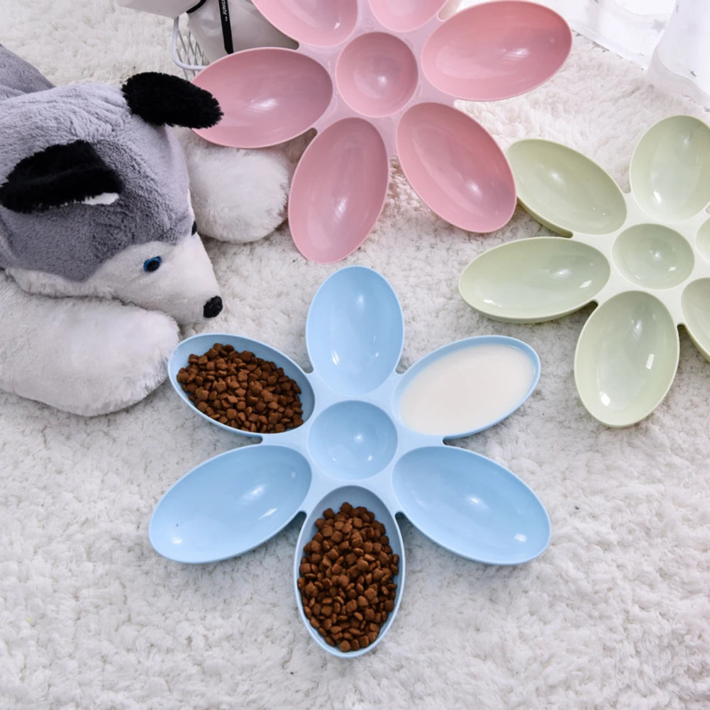 1 Pc Pet Dinner Plate 6-in-1 Pet Food Dog Bowl Anti-suffocation Flower-shaped Kitten Feeding Bowl Cat And Dog Automatic Feeder