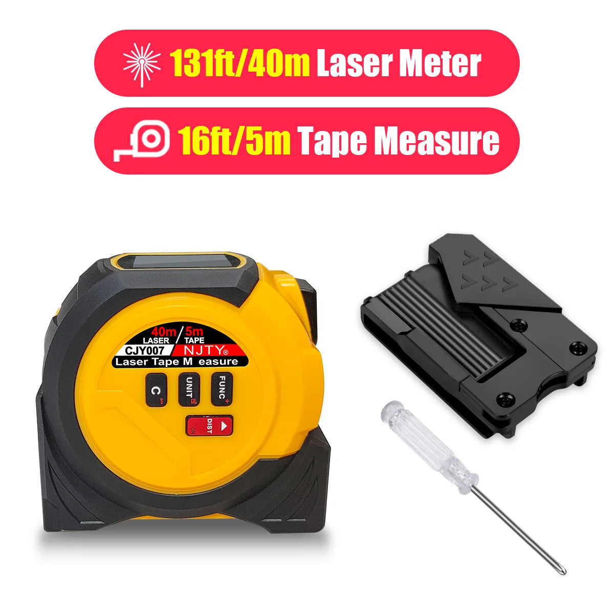 3-in-1 Laser Tape Measure British 60m/196ft  40m/131ft Laser Distance Meter Cross Laser Level Belt Buckle Design Self-lock Tools