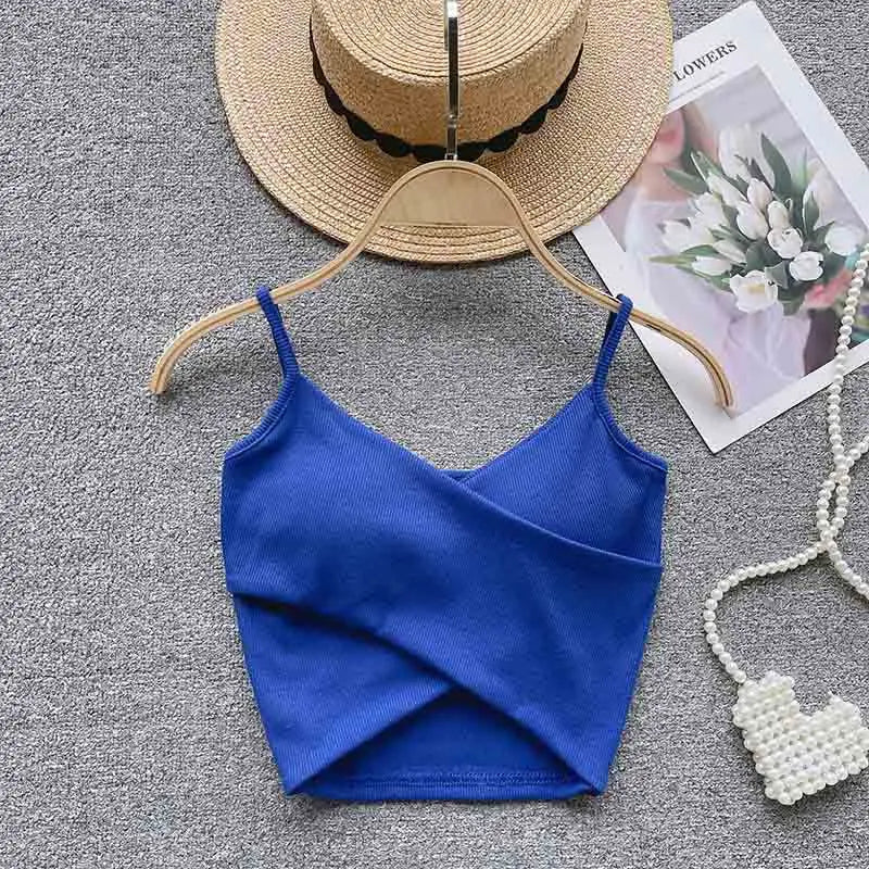Summer Women's Ribbed Slimming Tank Top Built-in Bra Super Stretch Cross Back Bralette Sexy Layering Camisole Daily Topks