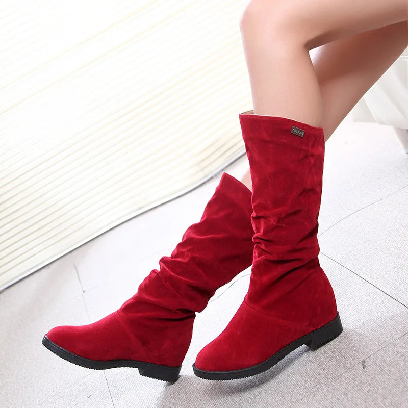 New Winter Shoes Women Snow Boots Flat Non-slip Mid-Calf Boots Soft Brand Ladies Footwear Black Red YX1749