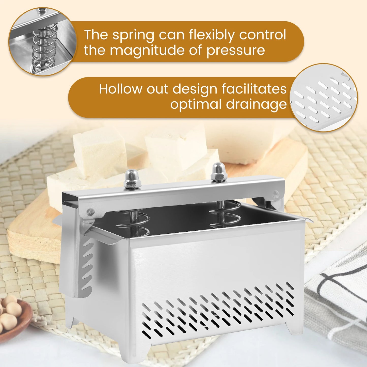Stainless Tofu Press Cheese Making Press with Filter Cloth Paneer Maker Whey Separator for Kitchen Tofu Cheese Paneer DIY Mold