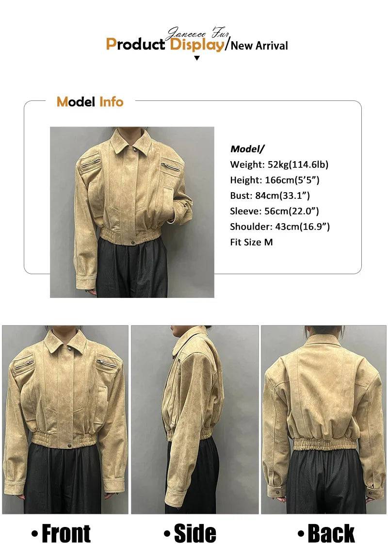 2025A Lady's Fashion Real Suede Jacket Genuine Goatskin Suede Bomber Jacket Oversize Leather Coat Women's Suit