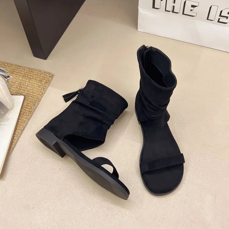 2025 Female Low Heel Footwear Gladiator Sandals Shoes For Women Zippers Fashion Open Toe Ladies Sandals Ankle Booties Shoe Pumps