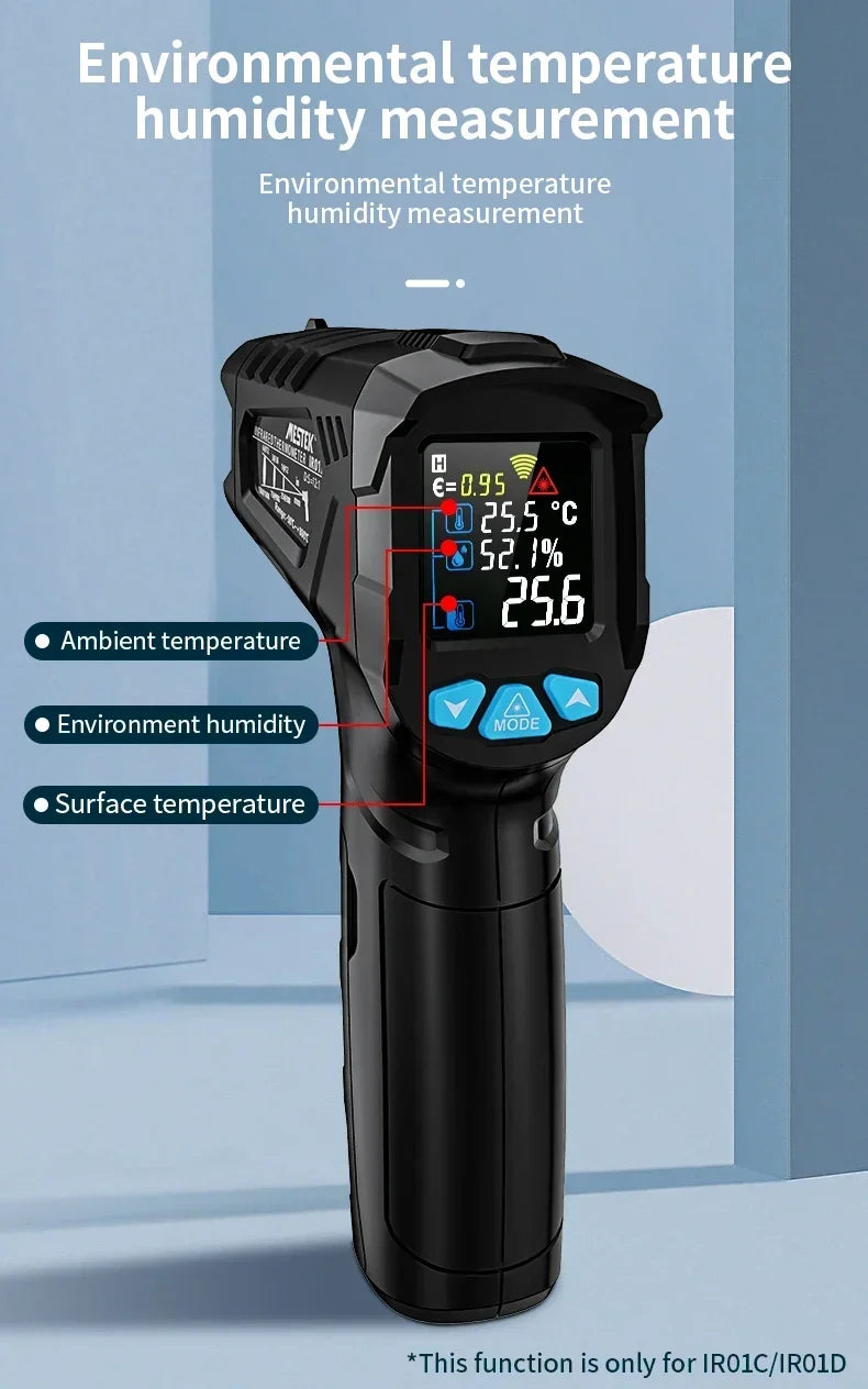 Mestek IR02C Infrared Thermometer C/F Non Contact Pyrometer Temperature Meter Digital Laser Thermometer with temperature probe